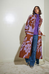ABRIGO CUELLO SASTRE 1 BOTON FLORES MARRON Y MORADO