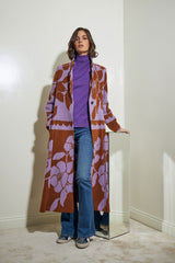 ABRIGO CUELLO SASTRE 1 BOTON FLORES MARRON Y MORADO