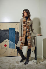 ABRIGO LANA CORTOS CON CUELLO PELO ZORRO BEIG ESPIGA