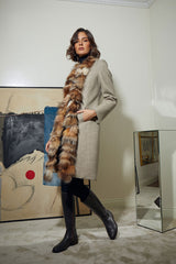 ABRIGO LANA CORTOS CON CUELLO PELO ZORRO BEIG ESPIGA