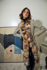 ABRIGO LANA CORTOS CON CUELLO PELO ZORRO BEIG ESPIGA