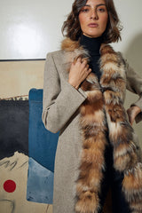 ABRIGO LANA CORTOS CON CUELLO PELO ZORRO BEIG ESPIGA