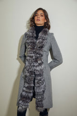 ABRIGO LANA CORTOS CON CUELLO PELO ZORRO GRIS