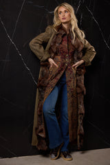 ABRIGO LARGO LANA CON CUELLO PELO ZORRO GRANDE VERDE CAZA