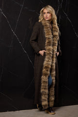 ABRIGO LARGO LANA CON CUELLO PELO ZORRO VERDE CAZA A CUADROS