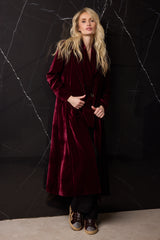 ABRIGO TERCIOPELO SEDA 1 BOTON GRANATE