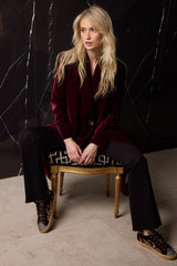 ABRIGO TERCIOPELO SEDA 1 BOTON GRANATE