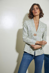 BLAZER CORTA 1 BOTON BROCADO VERDE CLARO