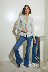 BLAZER CORTA 1 BOTON BROCADO VERDE CLARO