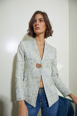 BLAZER CORTA 1 BOTON BROCADO VERDE CLARO
