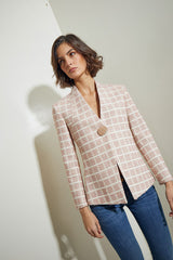 BLAZER CORTA 1 BOTON ROSA Y BEIG