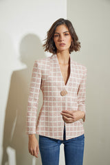 BLAZER CORTA 1 BOTON ROSA Y BEIG