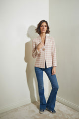 BLAZER CORTA 1 BOTON ROSA Y BEIG