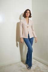 BLAZER CORTA 1 BOTON ROSA Y BEIG