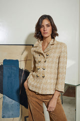 BLAZER CORTA CRUZADA PATA GALLO BEIG