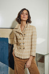 BLAZER CORTA CRUZADA PATA GALLO BEIG