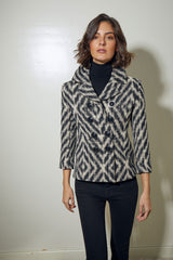 BLAZER CORTA CRUZADA ZIG ZAG NEGRO Y BEIG