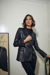 BLAZER SASTRE CRUZADA PIEL SINTETICA NEGRA