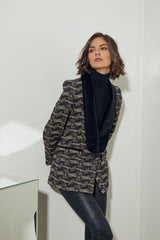 BLAZER SASTRE CUELLO SMOKING TERCIOPELO BORDADA MARRON Y CRUDA
