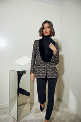 BLAZER SASTRE CUELLO SMOKING TERCIOPELO BORDADA MARRON Y CRUDA