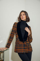 BLAZER SASTRE CUELLO SMOKING TERCIOPELO CUADROS NARANJA