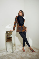 BLAZER SASTRE CUELLO SMOKING TERCIOPELO CUADROS NARANJA