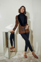 BLAZER SASTRE CUELLO SMOKING TERCIOPELO CUADROS NARANJA