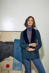 BLAZER SASTRE CUELLO SMOKING TERCIOPELO ESPIGA AZUL