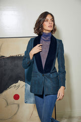 BLAZER SASTRE CUELLO SMOKING TERCIOPELO ESPIGA AZUL
