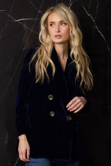 BLAZER CRUZADA TERCIOPELO SEDA AZUL