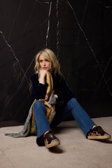 BLAZER CRUZADA TERCIOPELO SEDA AZUL