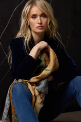 BLAZER CRUZADA TERCIOPELO SEDA AZUL