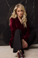 BLAZER CRUZADA TERCIOPELO SEDA GRANATE