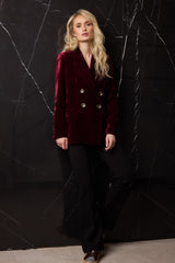 BLAZER CRUZADA TERCIOPELO SEDA GRANATE