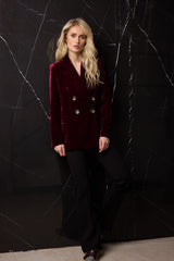 BLAZER CRUZADA TERCIOPELO SEDA GRANATE