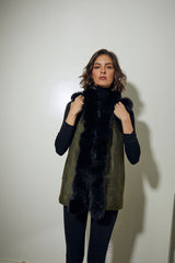 CHALECO DE PELO DE RACCON VERDE Y NEGRO