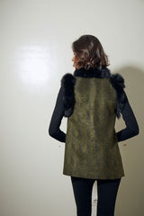 CHALECO DE PELO DE RACCON VERDE Y NEGRO