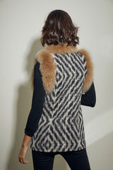 CHALECO DE PELO DE RACCON ZIGZAG NEGRO Y BEIG