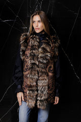 CHALECO JACQUARD CON PELO DE ZORRO BEIG