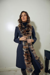 ABRIGO LANA CORTOS CON CUELLO PELO ZORRO AZUL MARINO