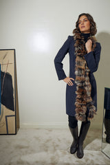 ABRIGO LANA CORTOS CON CUELLO PELO ZORRO AZUL MARINO