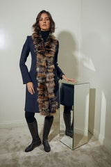 ABRIGO LANA CORTOS CON CUELLO PELO ZORRO AZUL MARINO