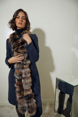 ABRIGO LANA CORTOS CON CUELLO PELO ZORRO AZUL MARINO