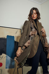 ABRIGO LANA CORTOS CON CUELLO PELO ZORRO MARRON CLARO