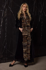 ABRIGO LARGO DE TERCIOPELPO DE SEDA CON CUELLO PELO ZORRO NEGRO