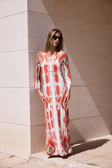 KAFTAN ESCOTE MEXI FONDO BLANCO ESTAMPADO ROJO