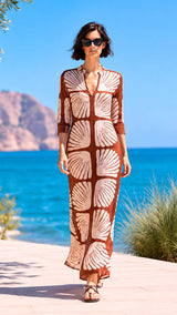 KAFTAN ESCOTE LAGRIMA IKAT PICO CONCHA MARRON