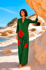 KAFTAN ESCOTE LAGRIMA IKAT PICO VERDE FLOR