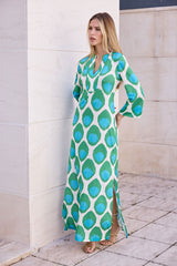 KAFTAN ESCOTE MEXI MEDALLONES TURQUESA