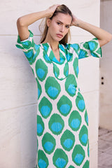 KAFTAN ESCOTE MEXI MEDALLONES TURQUESA